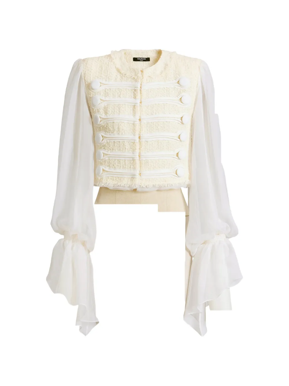 Balmain Giacca crop in tweed e mussola - Bianco