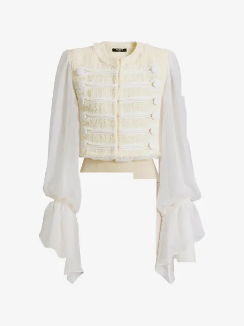 Balmain cropped tweed and muslin jacket