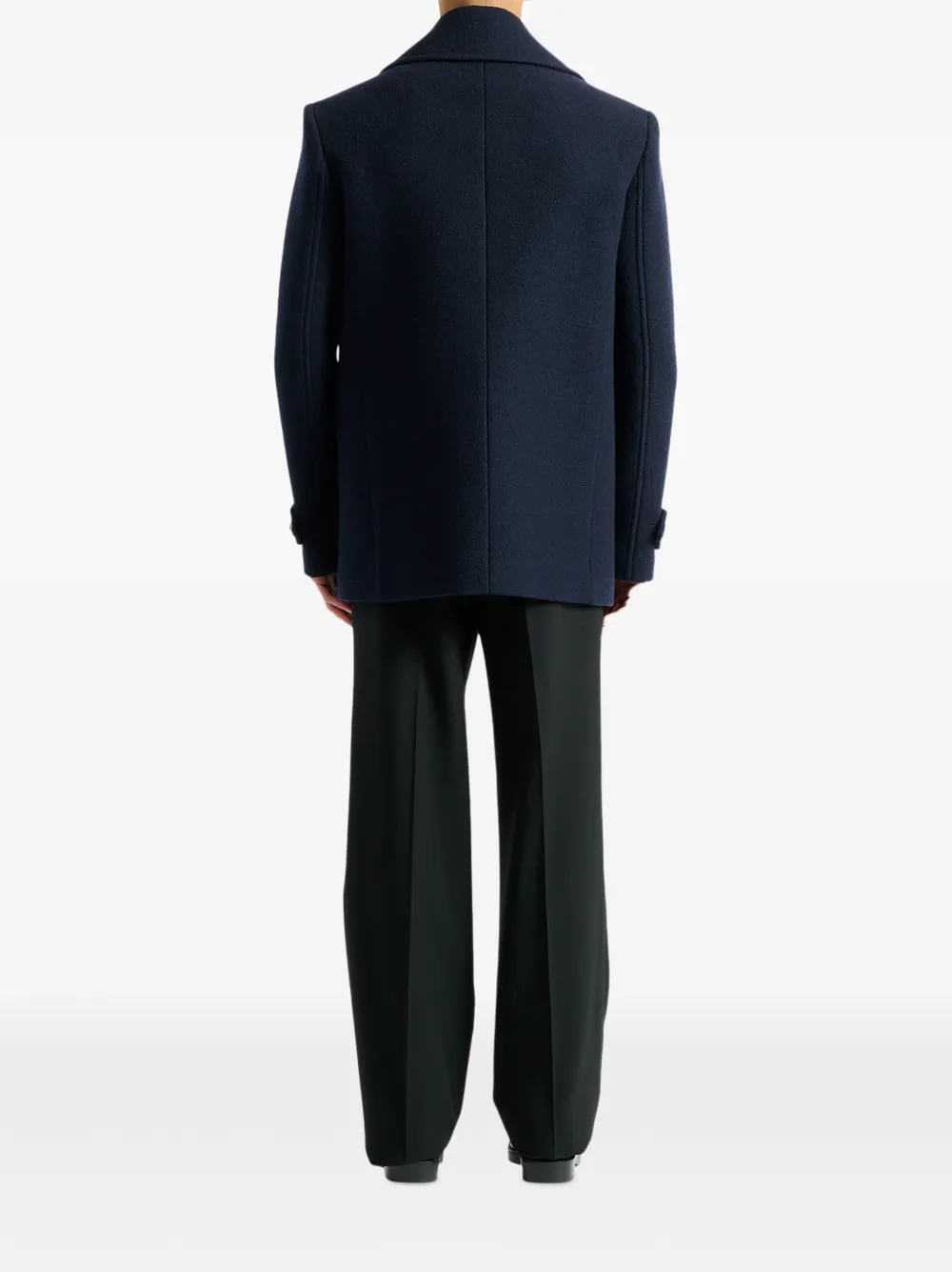 Balmain Wool Pea Coat In Blue