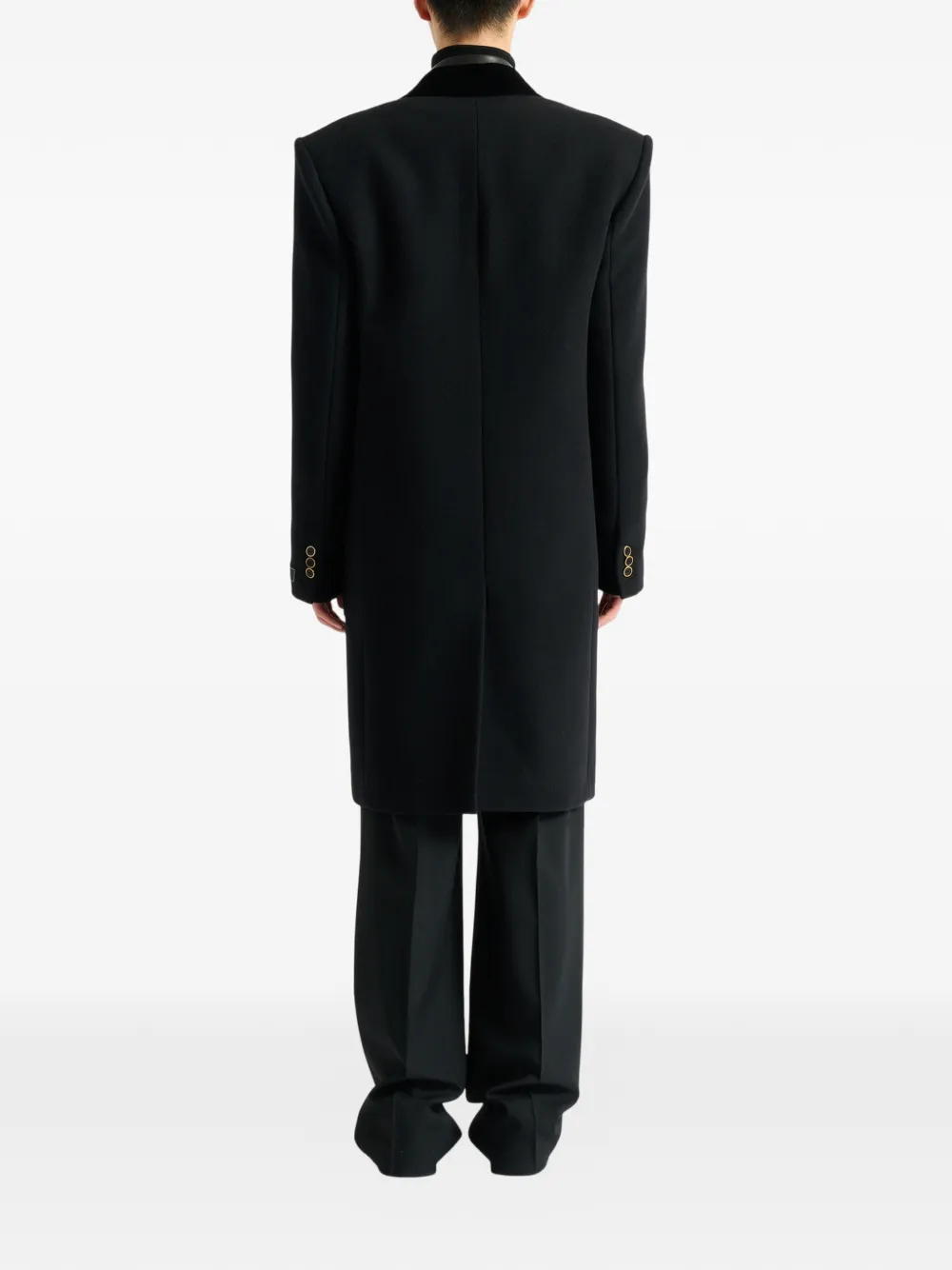 Balmain Lange wollen en fluwelen jas Zwart