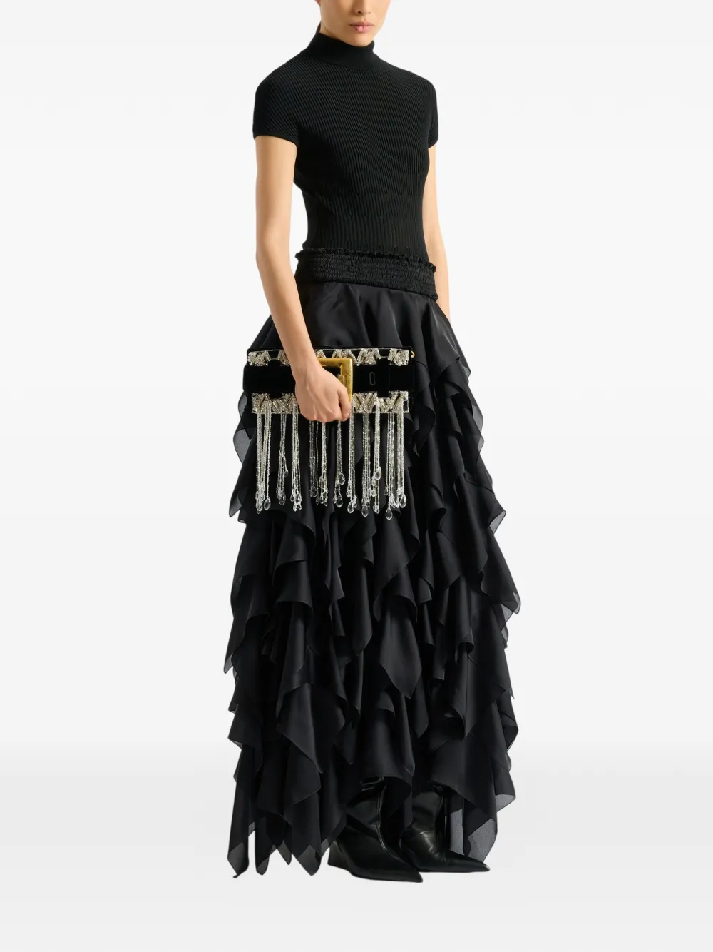 Balmain Anthem clutch in geborduurd fluweel Zwart