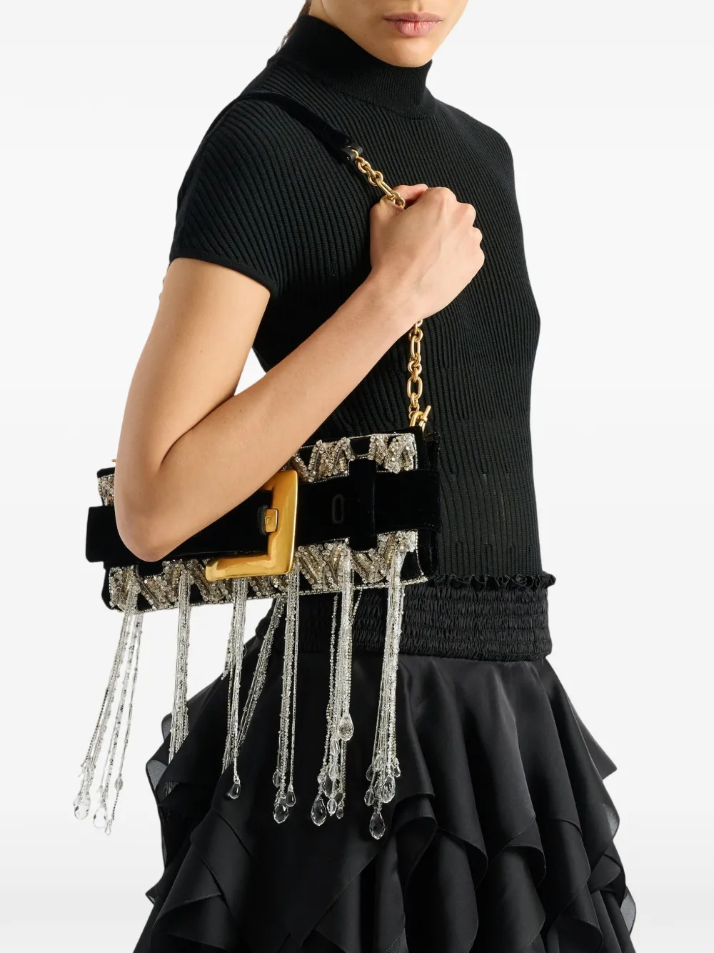 Balmain Anthem clutch in geborduurd fluweel Zwart