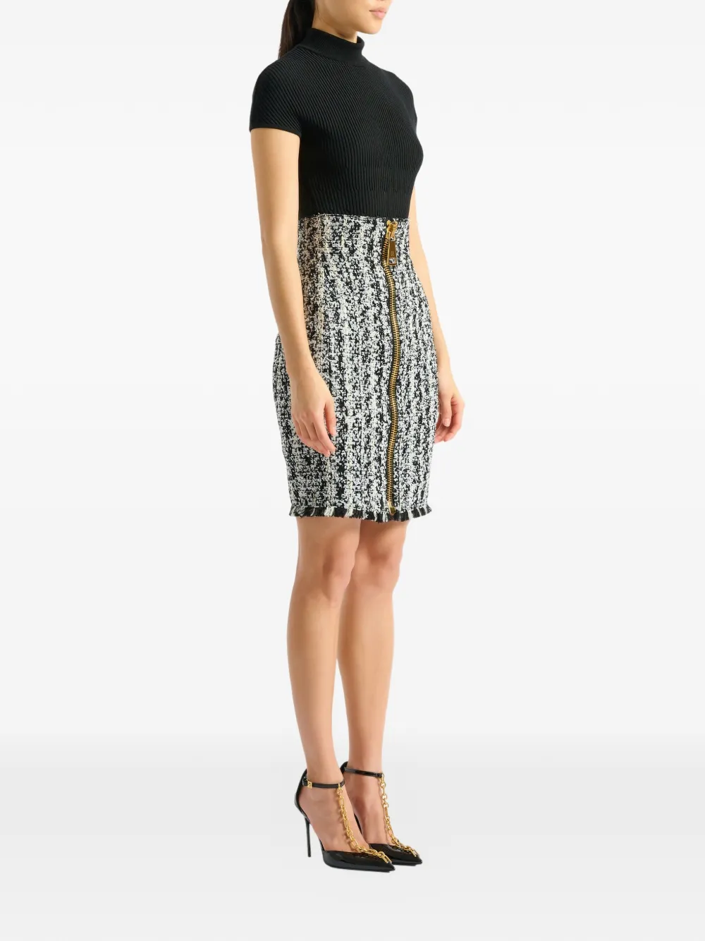 Balmain Tweekleurige tweed rok met rits Zwart