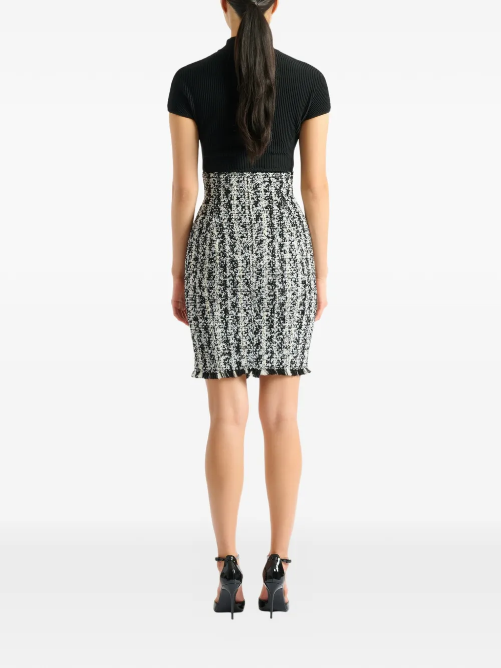 Balmain Tweekleurige tweed rok met rits Zwart
