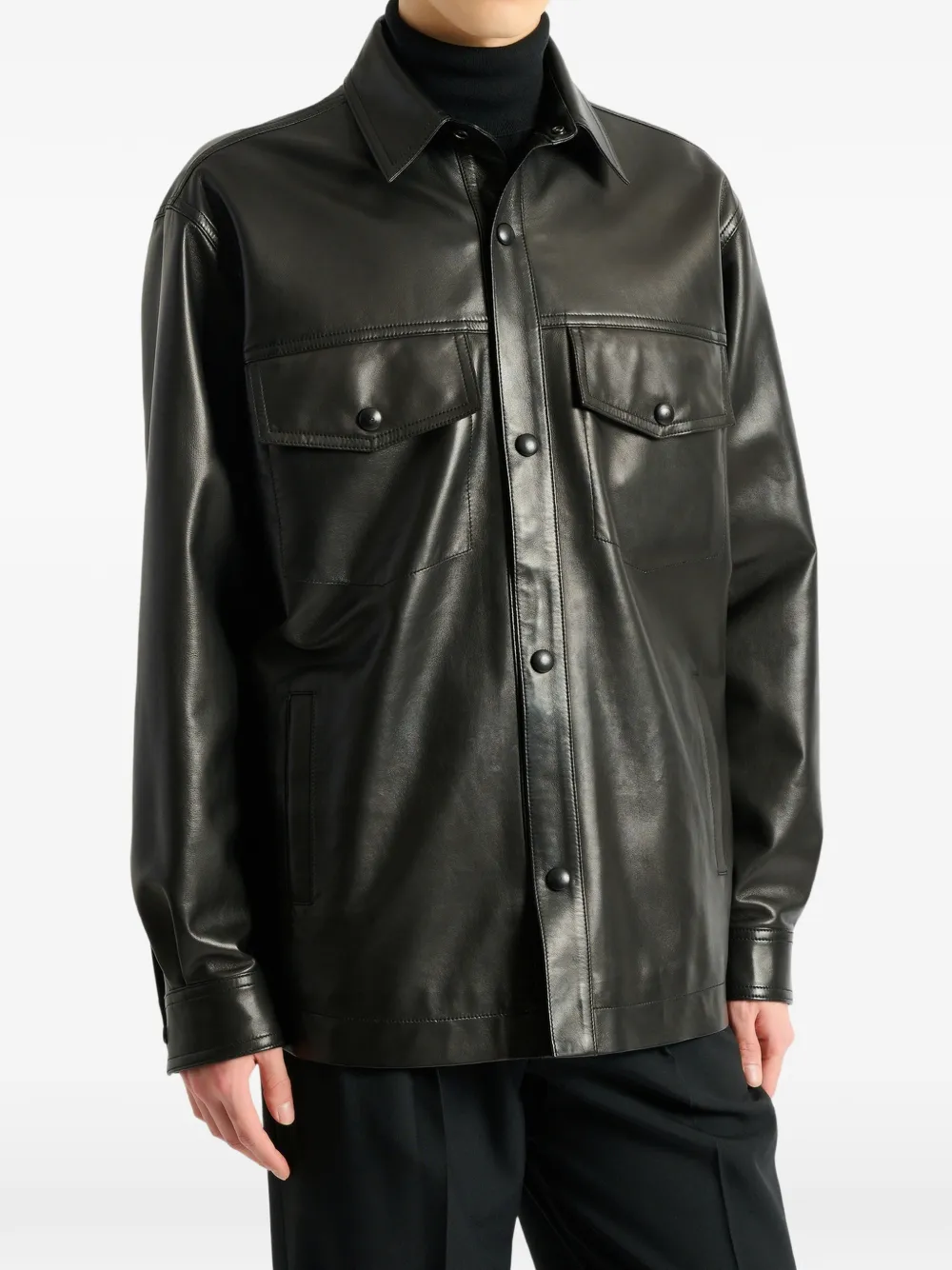 Balmain Leather Overshirt In Black