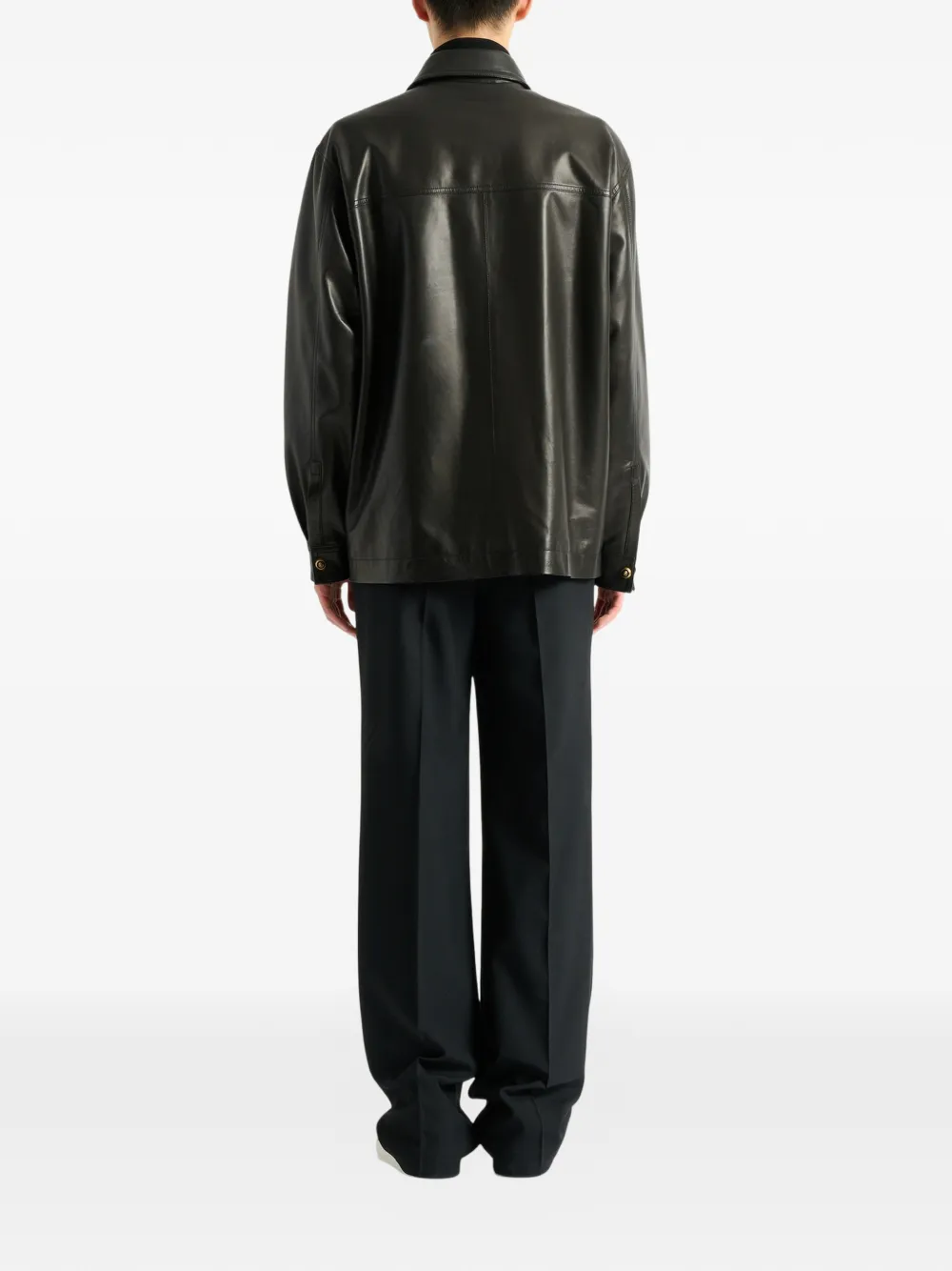 Balmain Leather Overshirt In Black