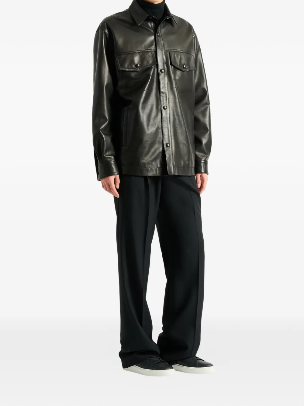 Balmain Leather Overshirt In Black
