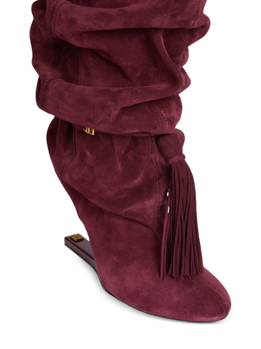 Balmain No Wedge suède leren laarzen met kwastje Rood