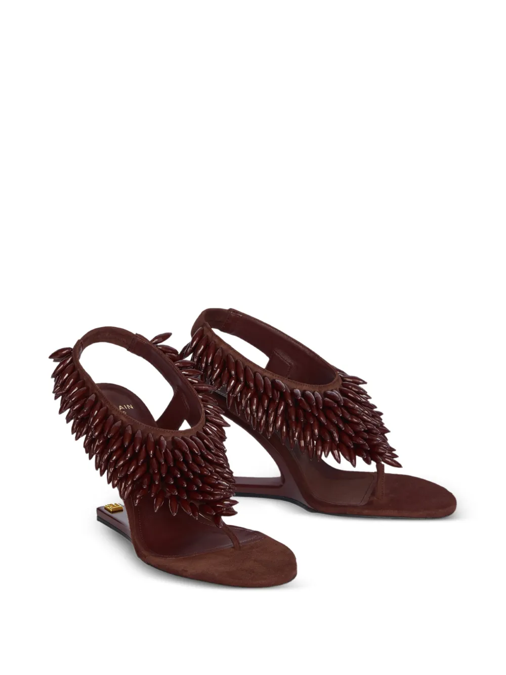 Balmain Sandali No Wedge in pelle scamosciata con perline - Marrone