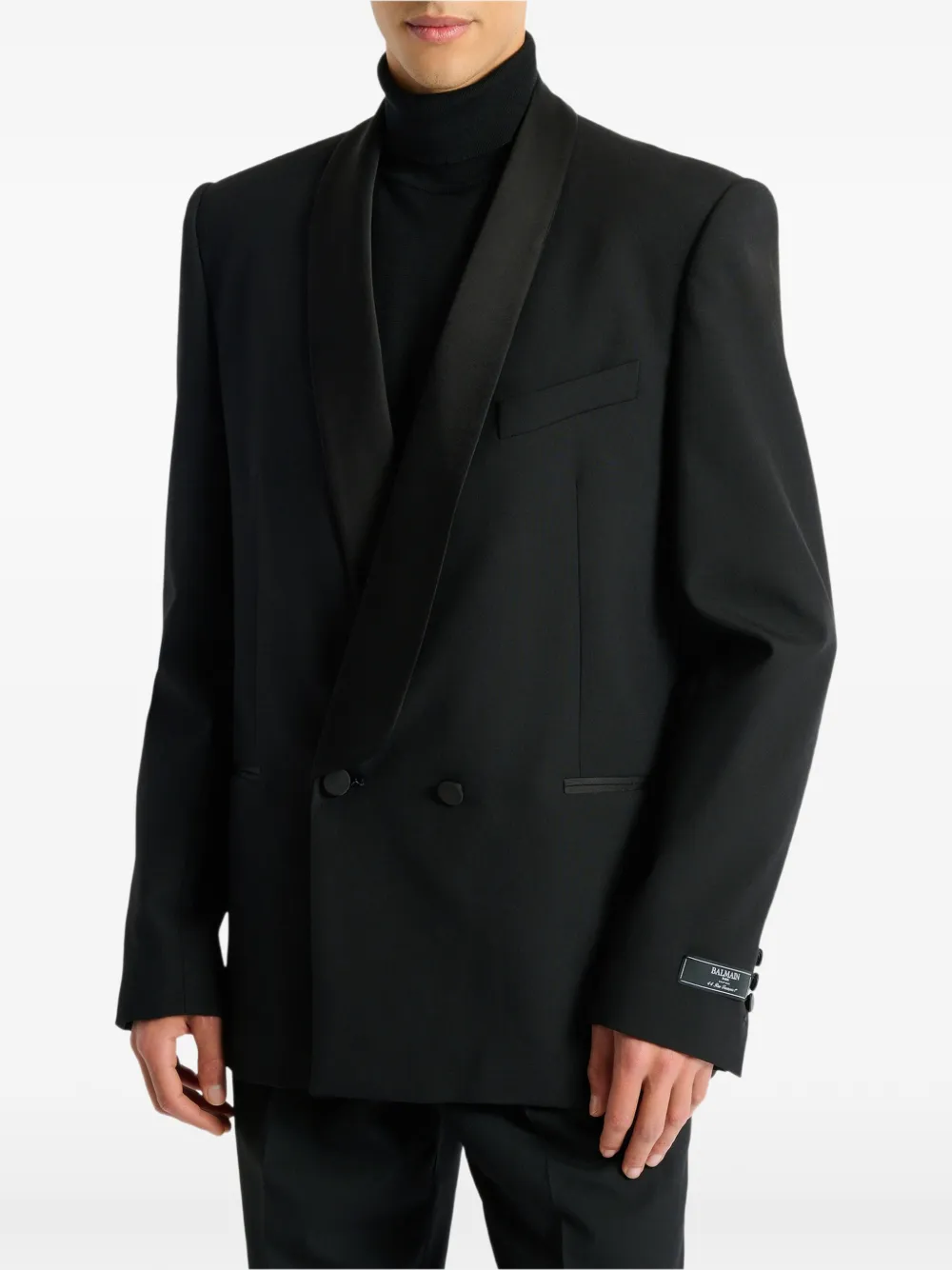 Balmain Wollen en satijnen blazer met twee knopen Zwart