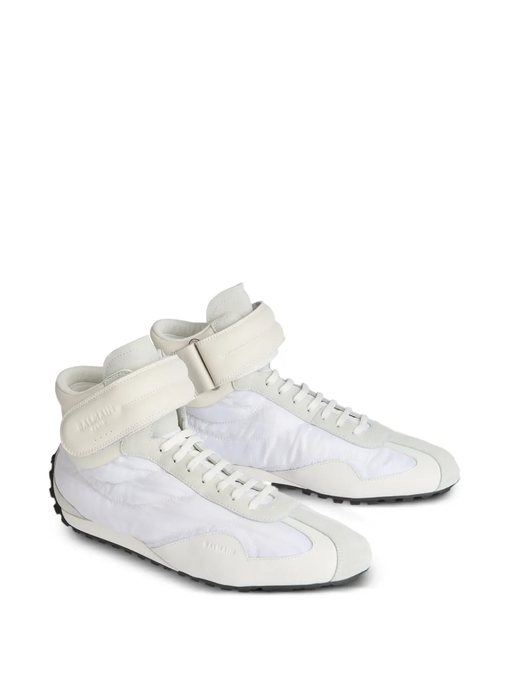 Balmain Racing mid-top nylon en leren sneakers Wit