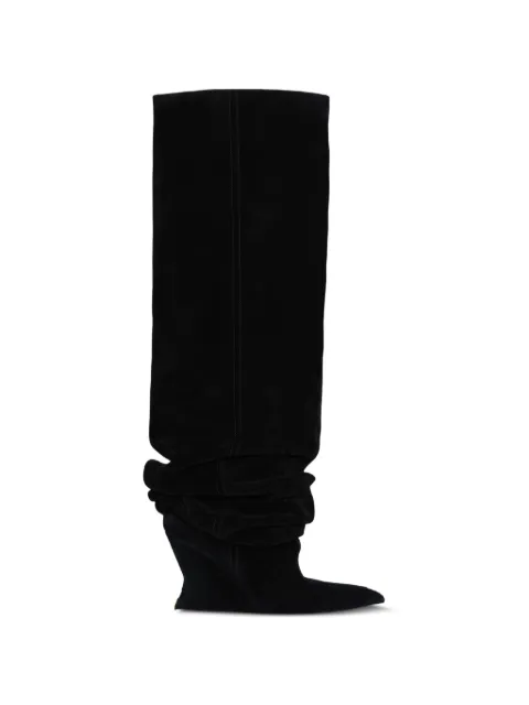 Balmain suede leather wedge thigh-high boots