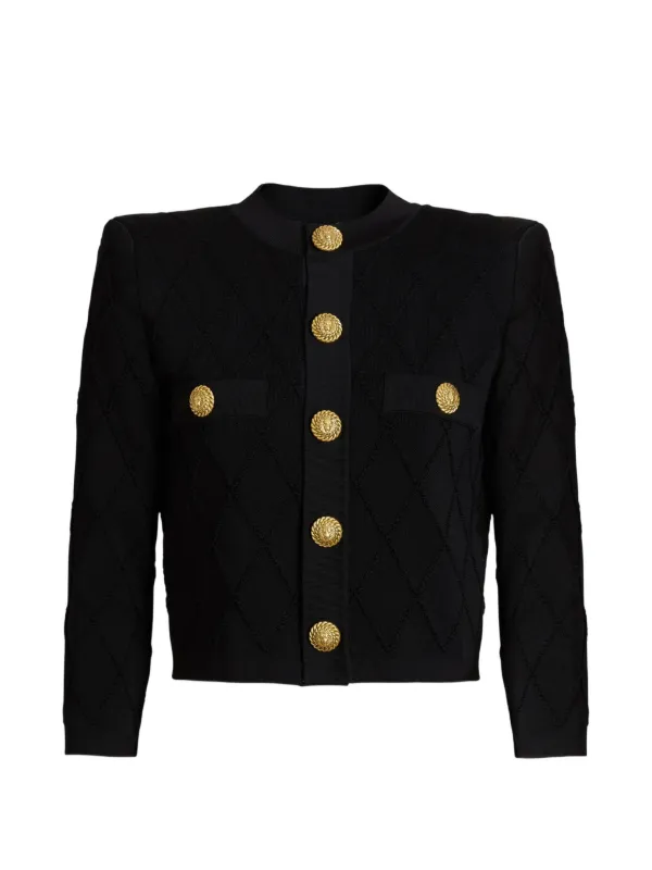Balmain Cropped Knit Cardigan in Black