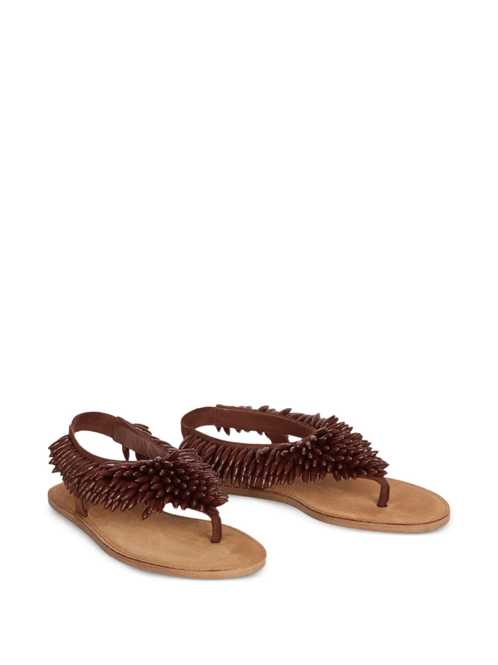 Balmain Platte suède sandalen met kralen Bruin