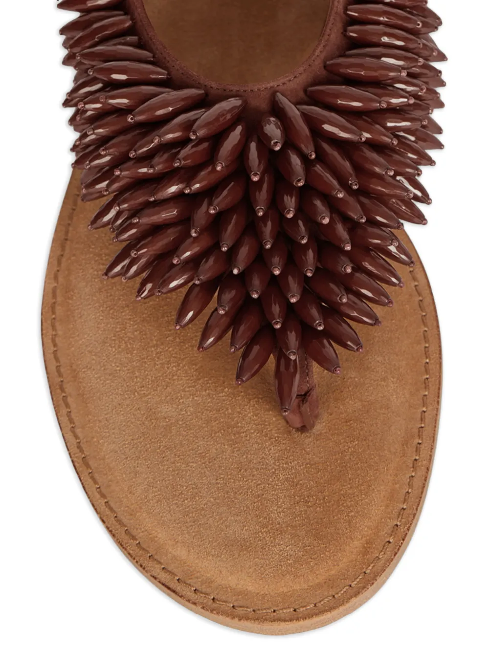 Balmain Platte suède sandalen met kralen Bruin