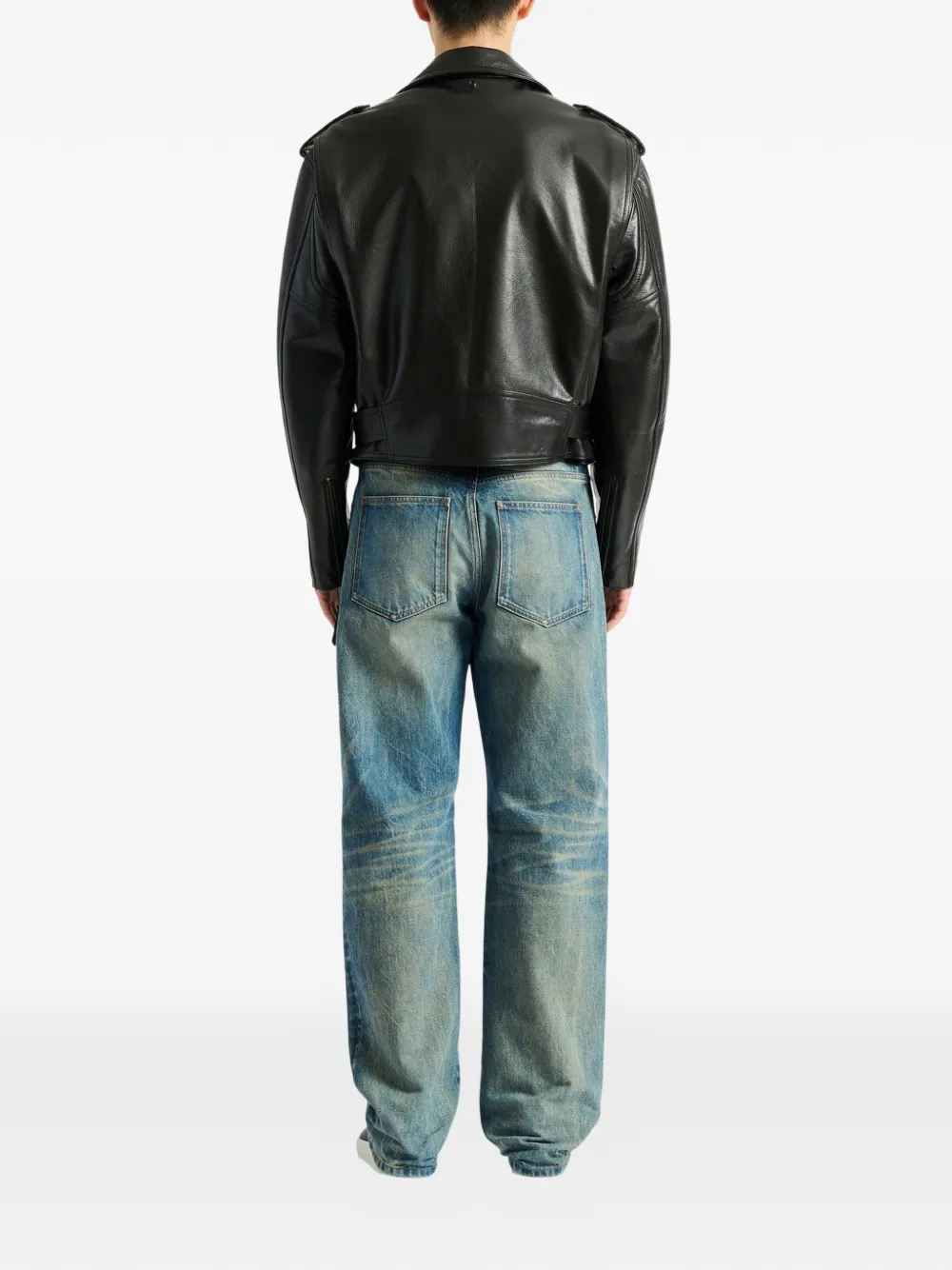 Balmain Textured Leather Biker Jacket In Black