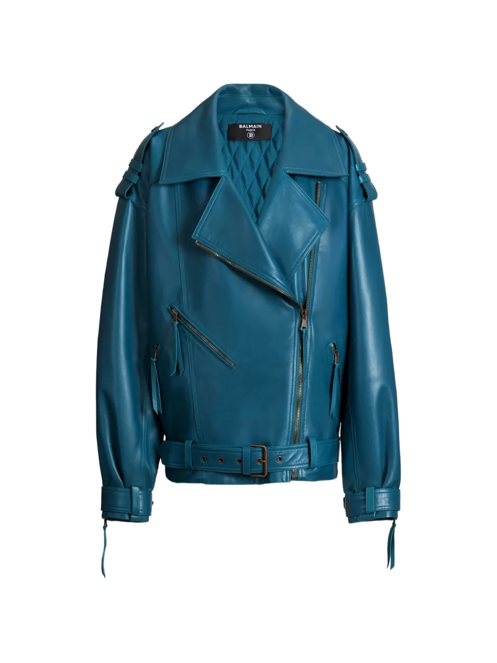 Balmain Giacca biker in pelle di agnello - Blu