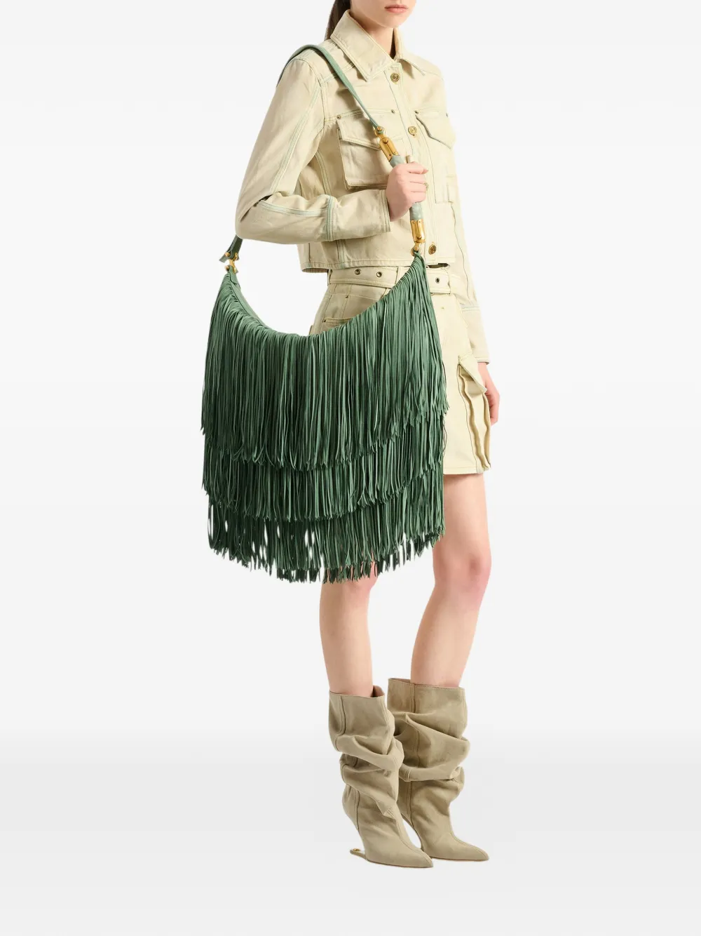 Balmain Grote Ébène suède tas met franje Groen