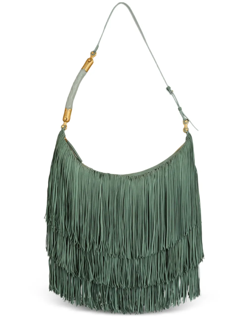 Balmain Ébène large fringed suede bag - Verde