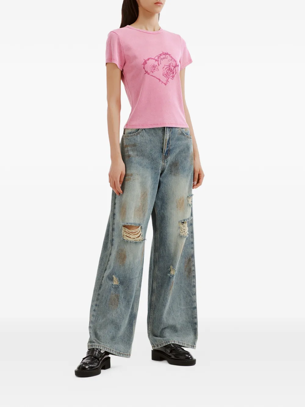 tout a coup Gerafelde denim jeans met wijde pijpen Blauw
