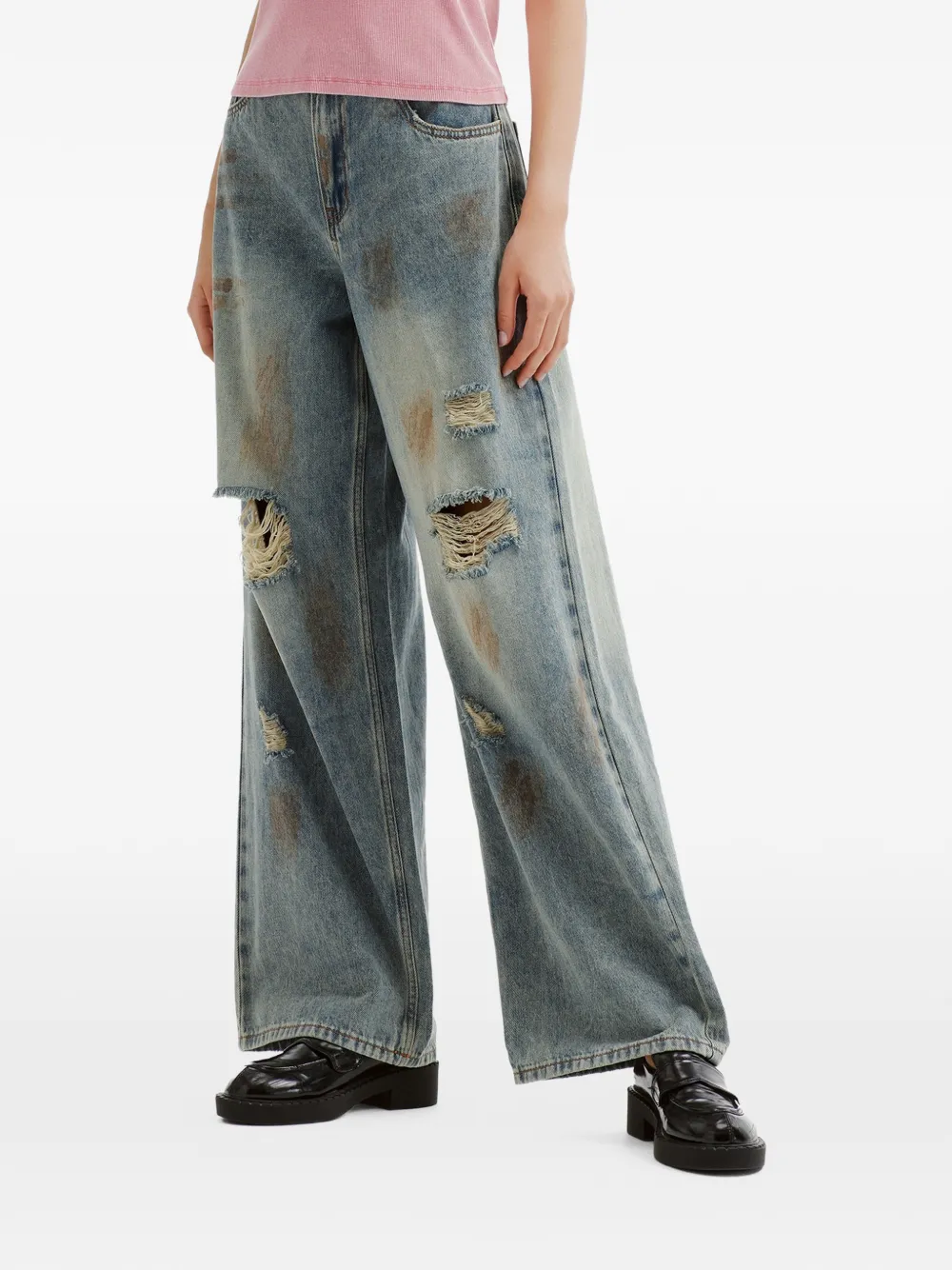 tout a coup Gerafelde denim jeans met wijde pijpen Blauw