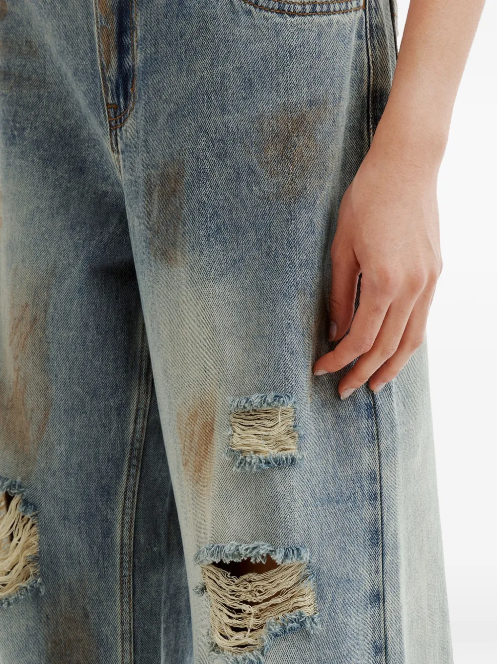 tout a coup Gerafelde denim jeans met wijde pijpen Blauw