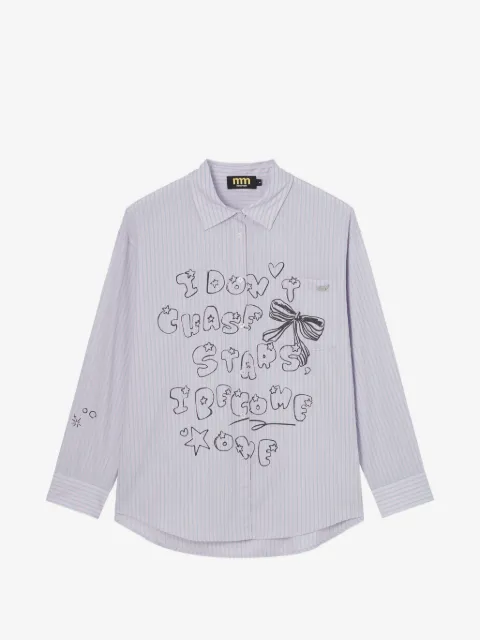 Mini Cream striped graphic-print shirt