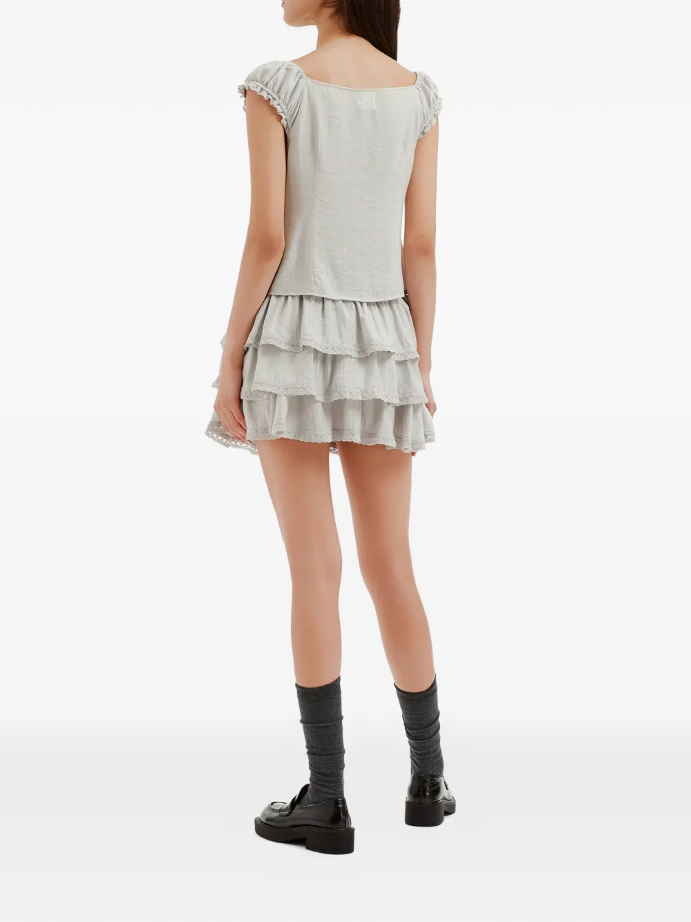 b+ab Gelaagde blouse en mini-rok met ruches Grijs