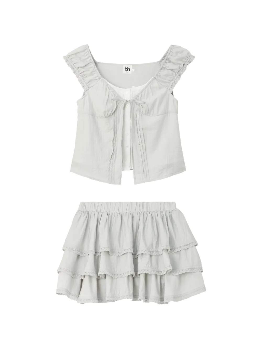 b+ab ruffled tiered blouse and mini skirt set - Grigio