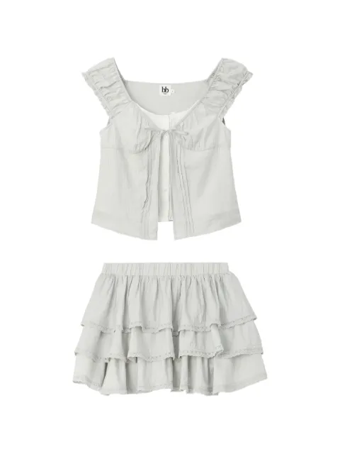 b+ab ruffled tiered blouse and mini skirt set