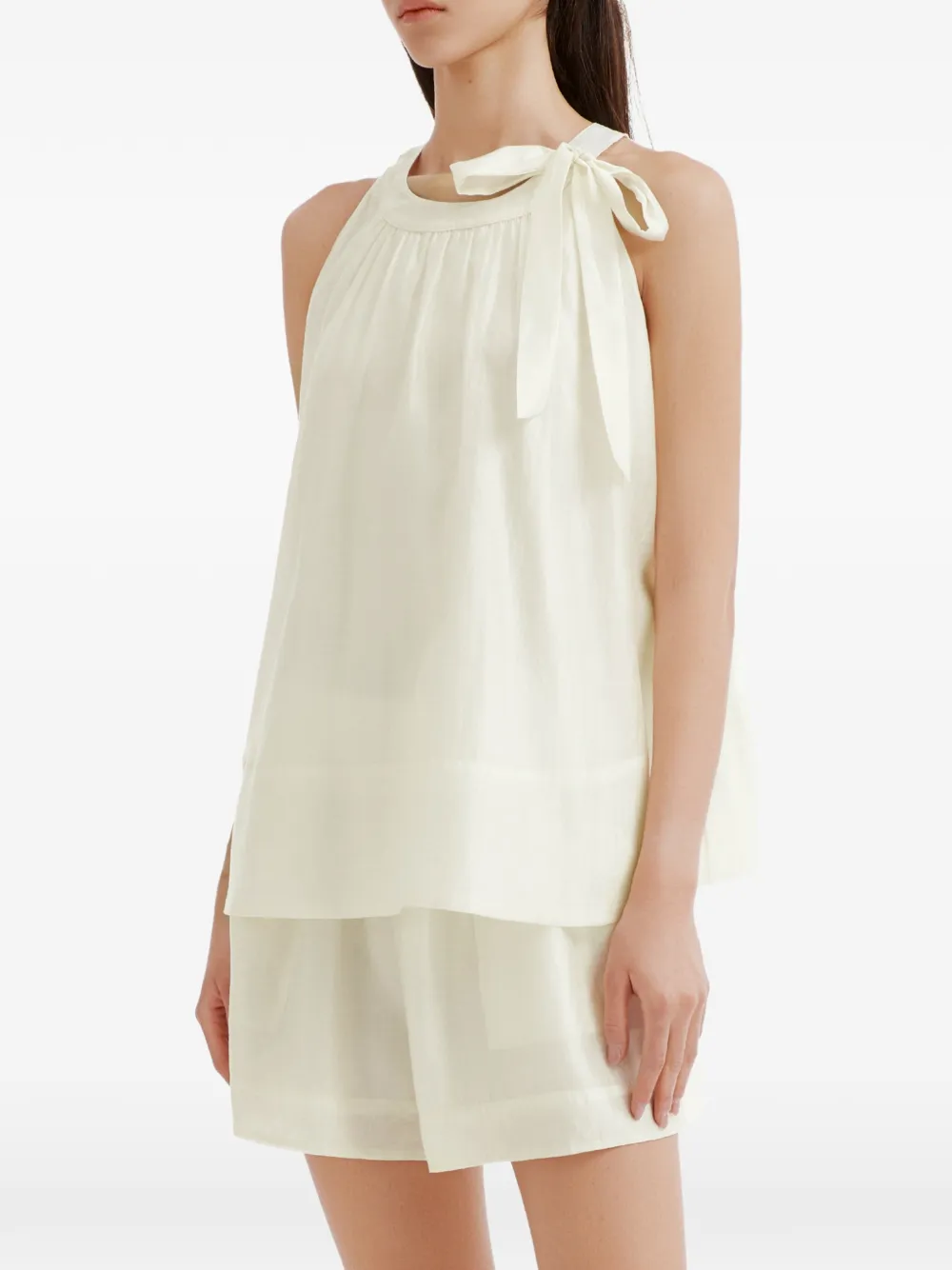 b+ab Mouwloze blouse en shorts set met strikdetail Beige