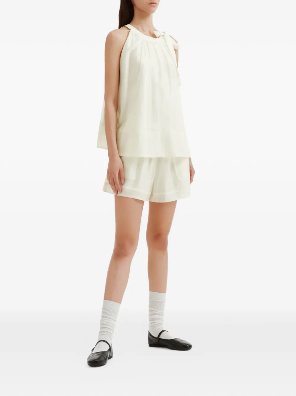 b+ab Mouwloze blouse en shorts set met strikdetail Beige