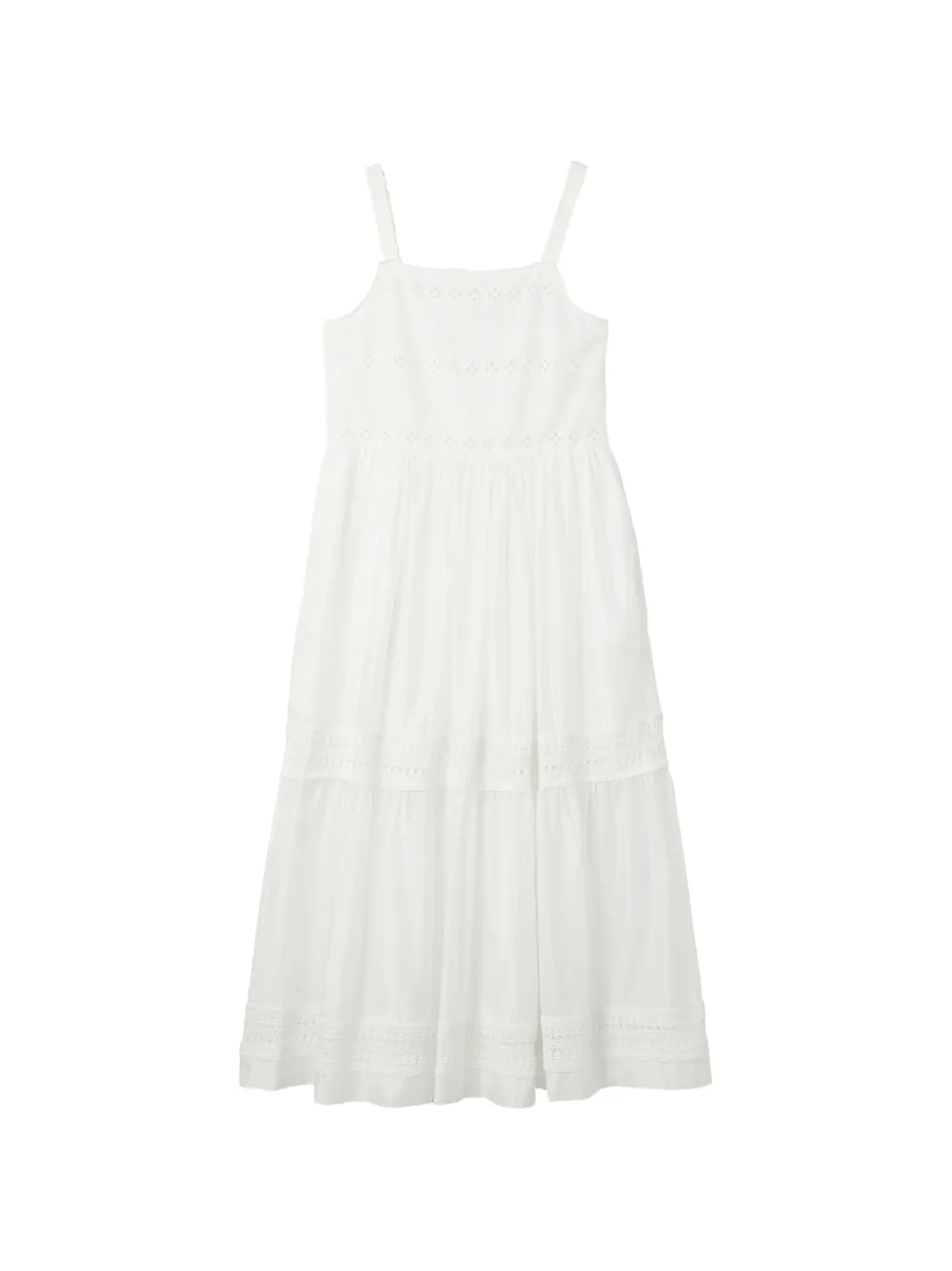 b+ab broderie-anglaise tiered sleeveless cotton midi dress - Bianco