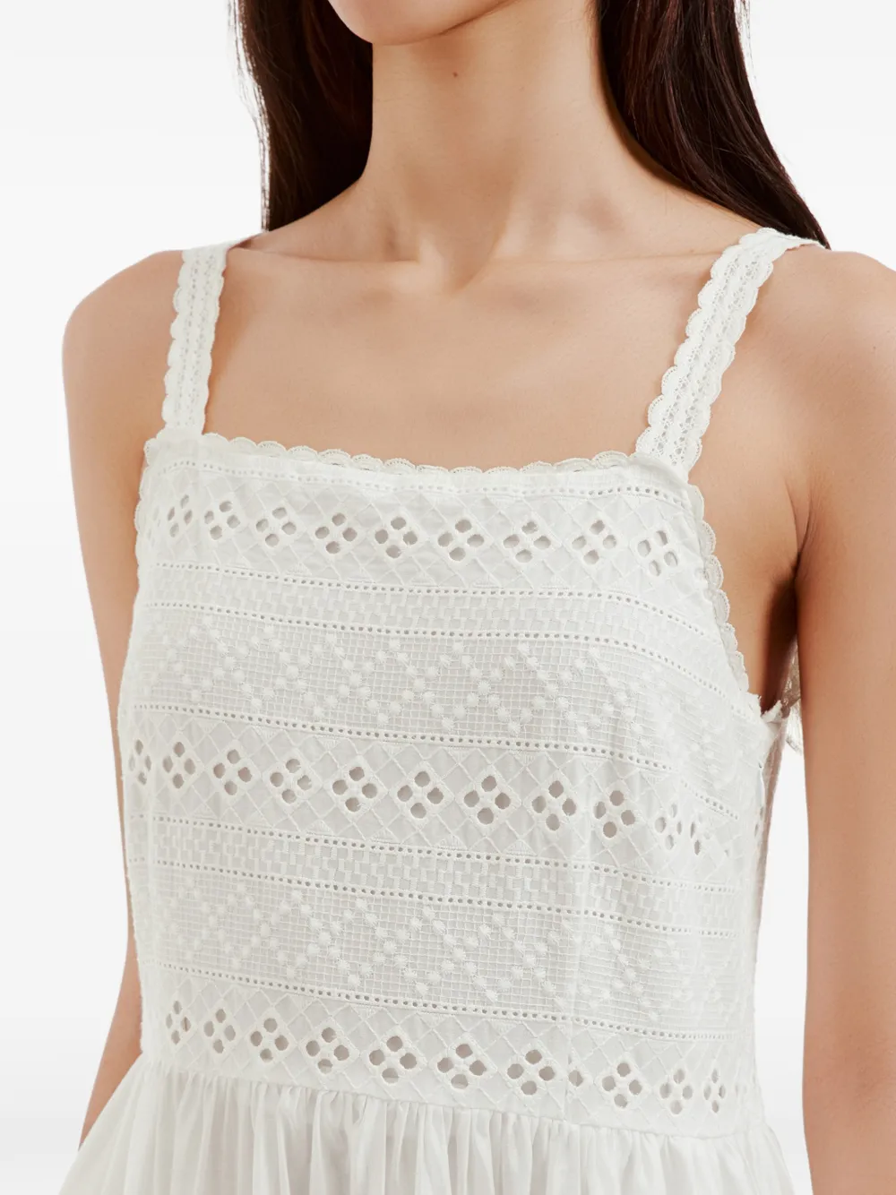 b+ab Broderie anglaise gelaagde mouwloze katoenen midi-jurk Wit