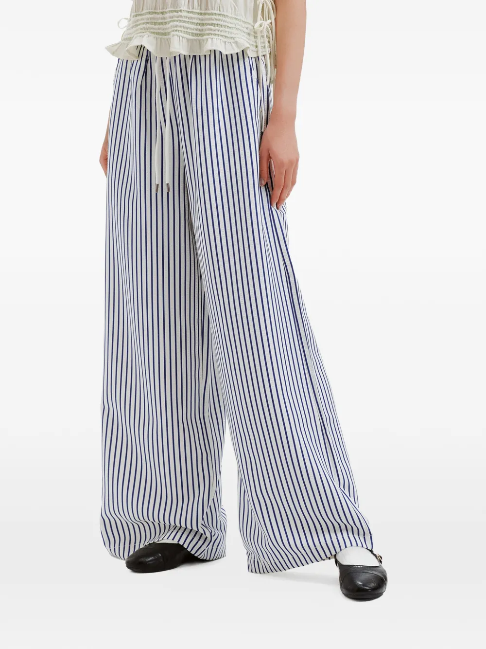 tout a coup Gestreepte broek met trekkoordtaille en wijde pijpen Blauw