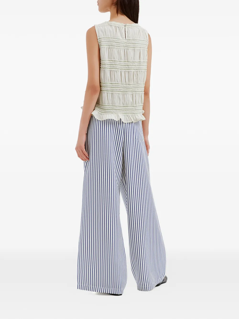 tout a coup Gestreepte broek met trekkoordtaille en wijde pijpen Blauw