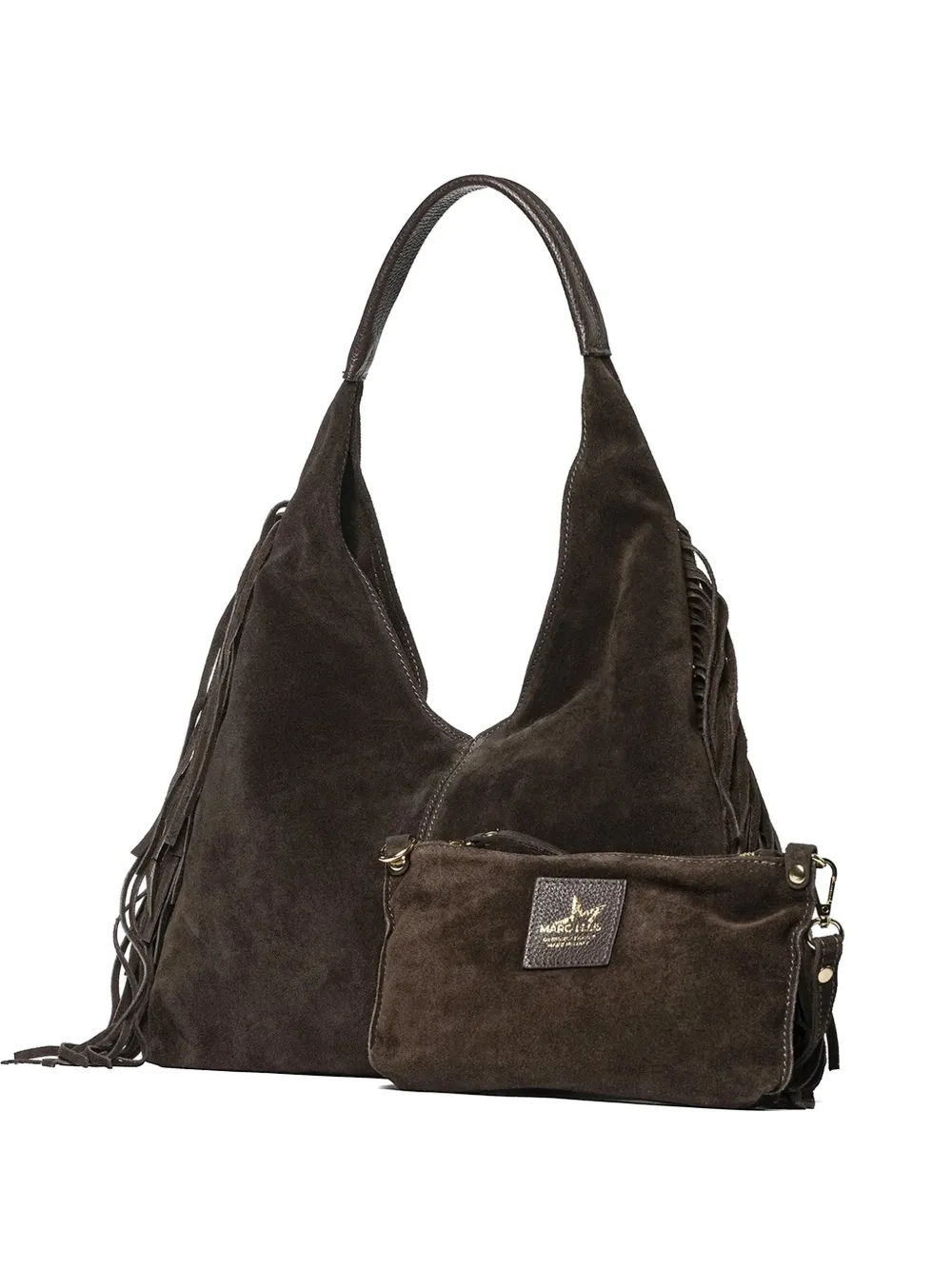 Marc Ellis Reanna fringe-detail suede clutch bag - Marrone