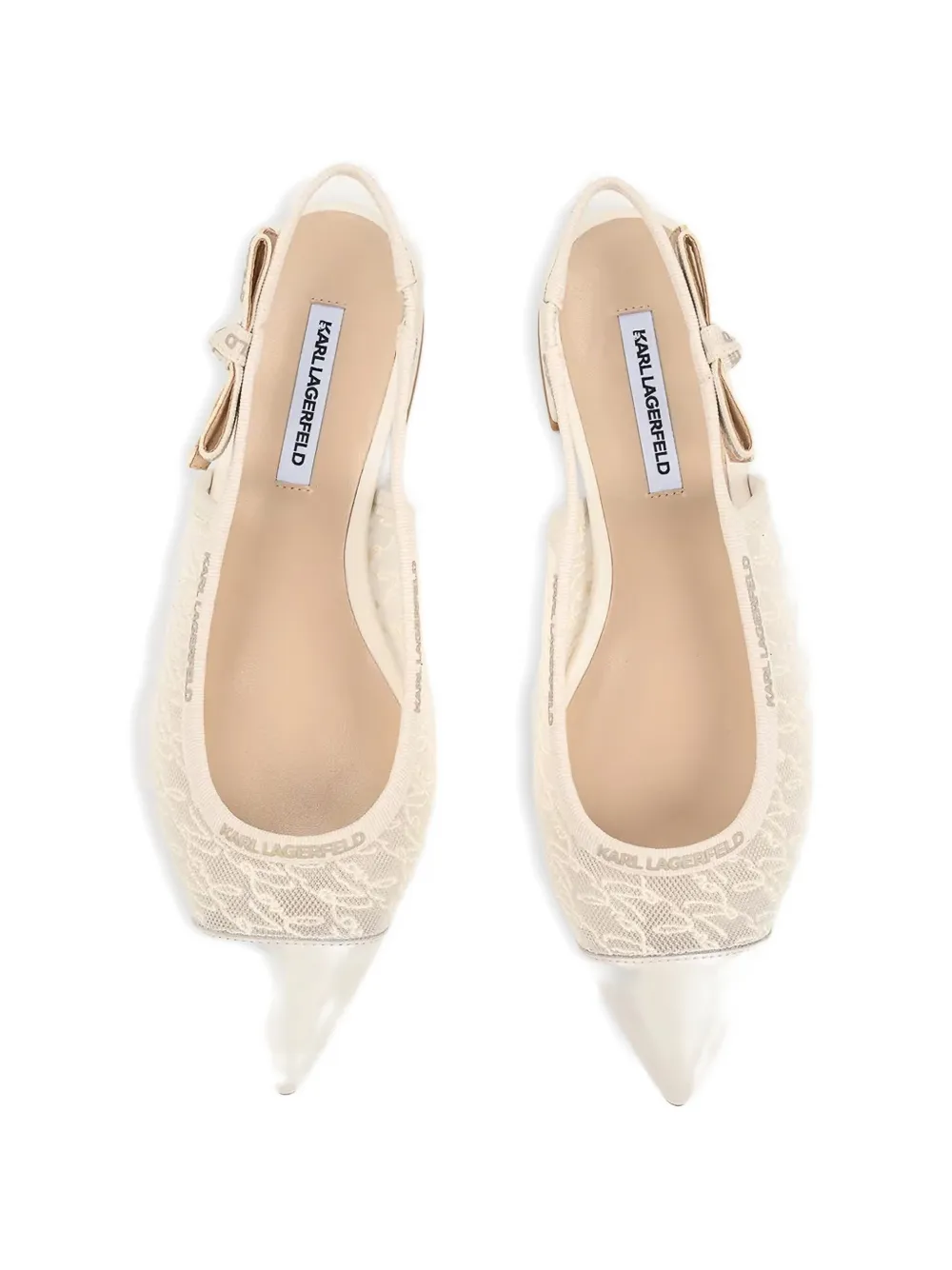 Karl Lagerfeld monogram-lace slingback pumps Beige