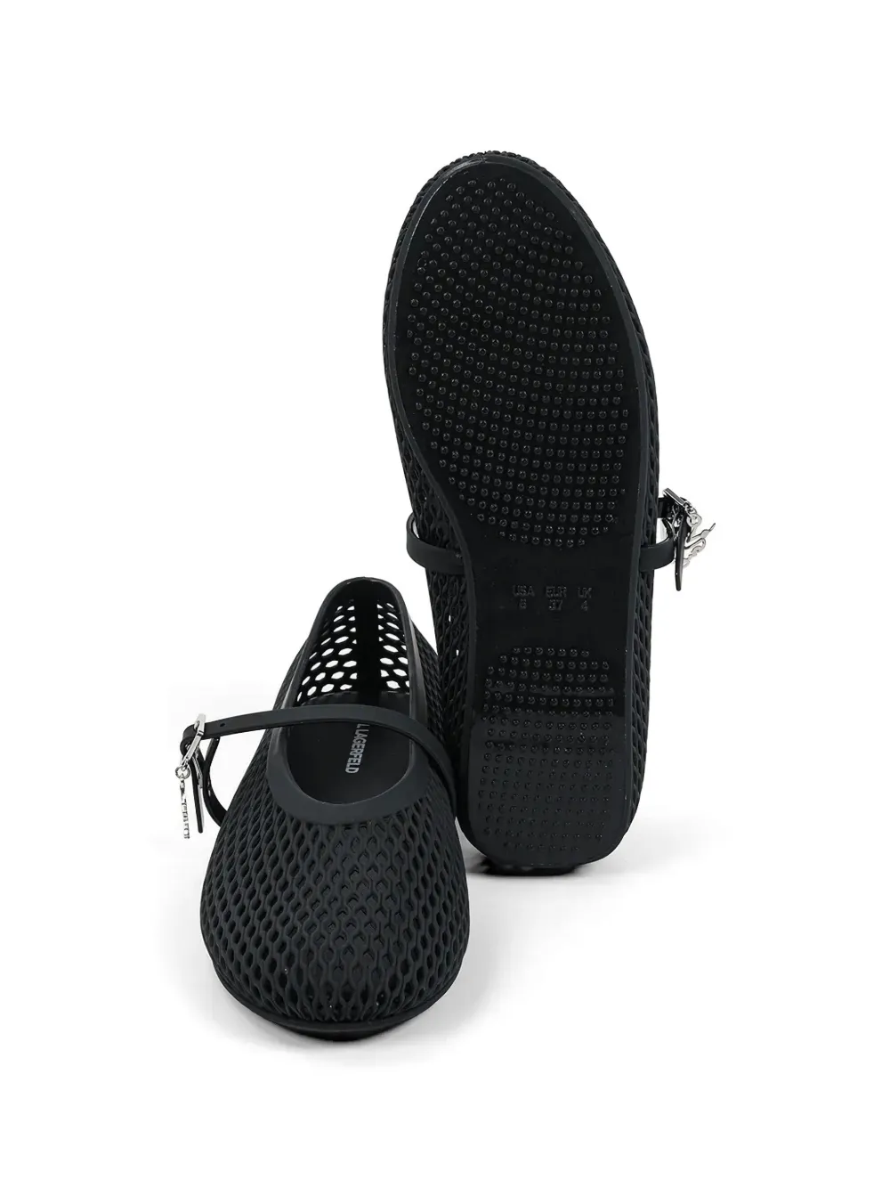 Karl Lagerfeld Jelly mesh-design buckle-strap ballet flats Zwart