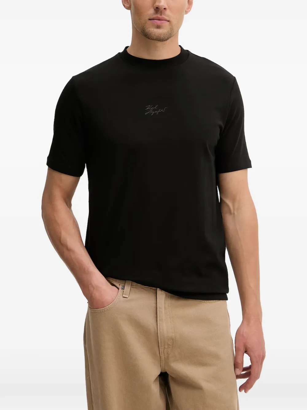 Karl Lagerfeld logo-embroidered T-shirt - Schwarz