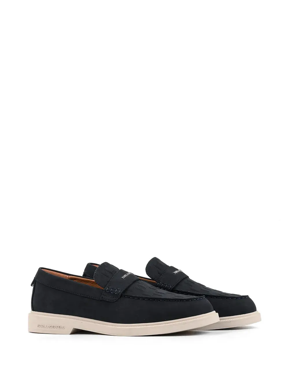 Karl Lagerfeld monogram-embossed leather loafers Blauw