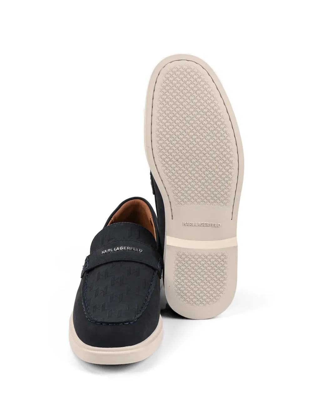 Karl Lagerfeld monogram-embossed leather loafers Blauw
