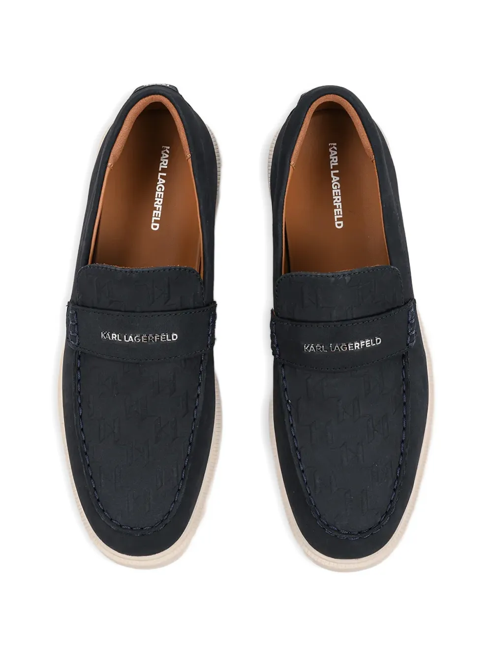 Karl Lagerfeld monogram-embossed leather loafers Blauw