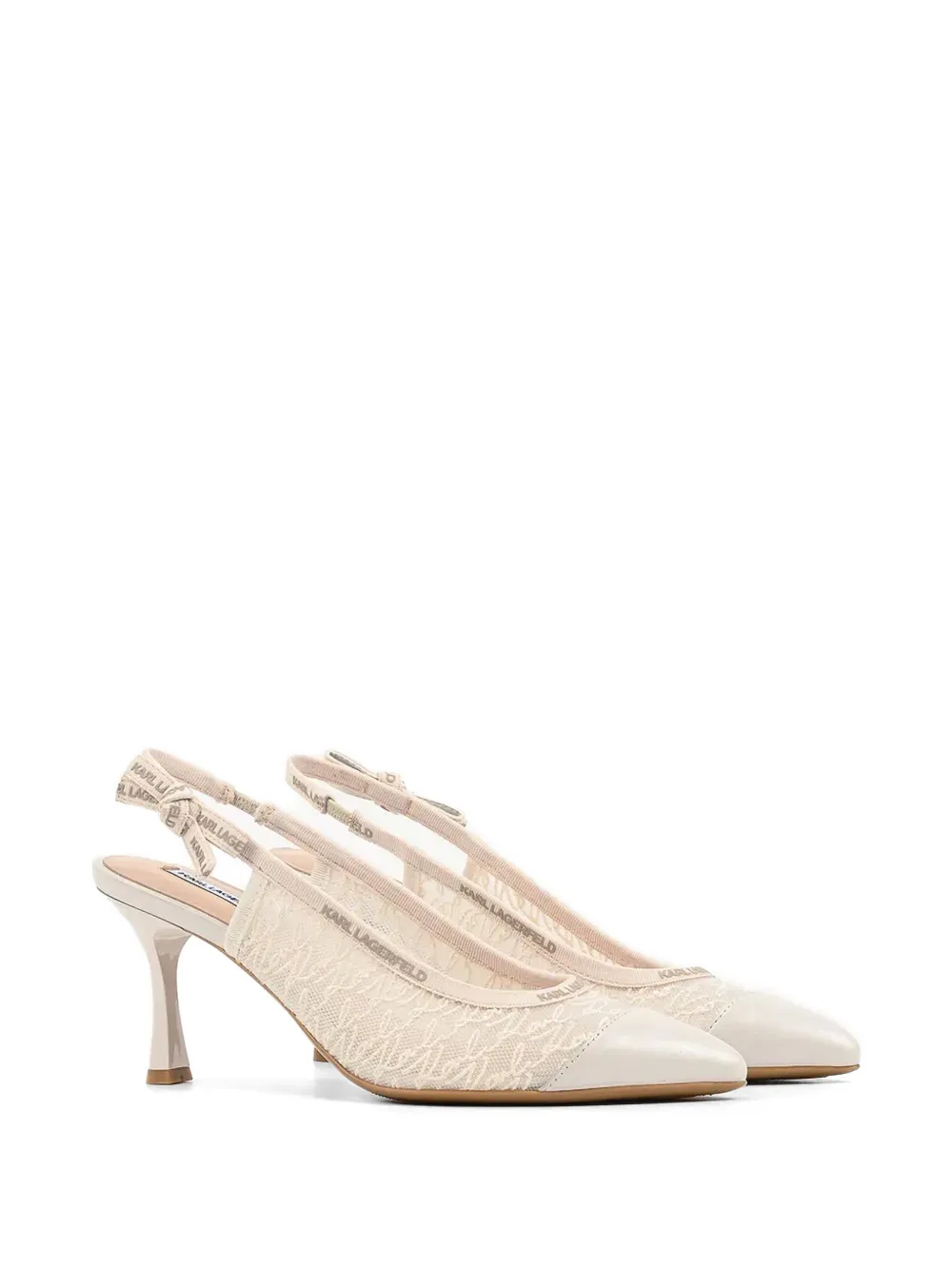 Karl Lagerfeld Sienna lace-panelled slingback pumps Beige