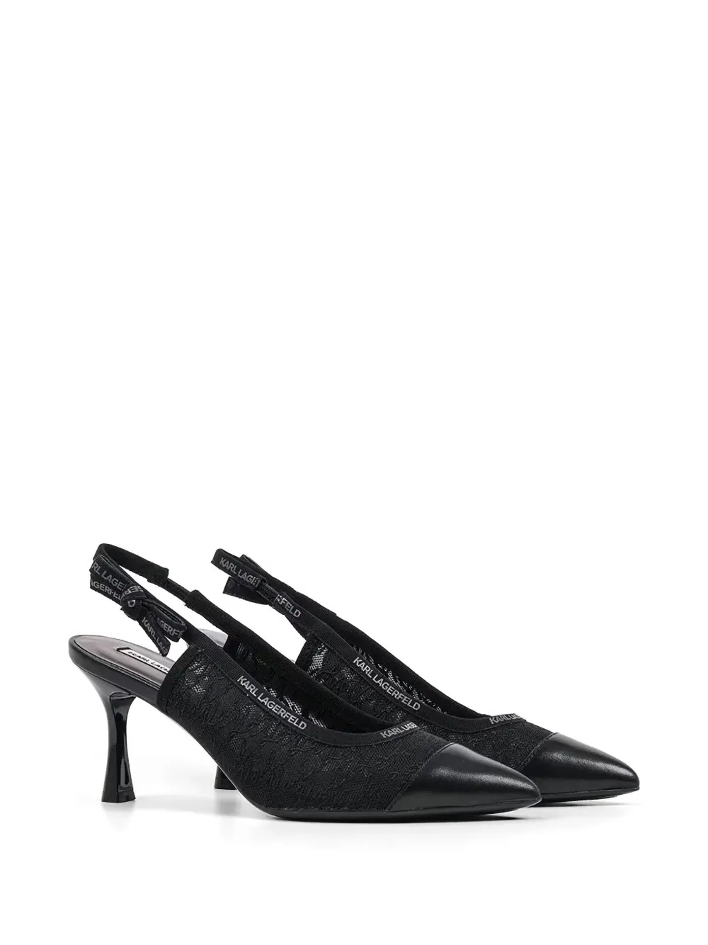 Karl Lagerfeld lace-panelled slingback pumps Zwart