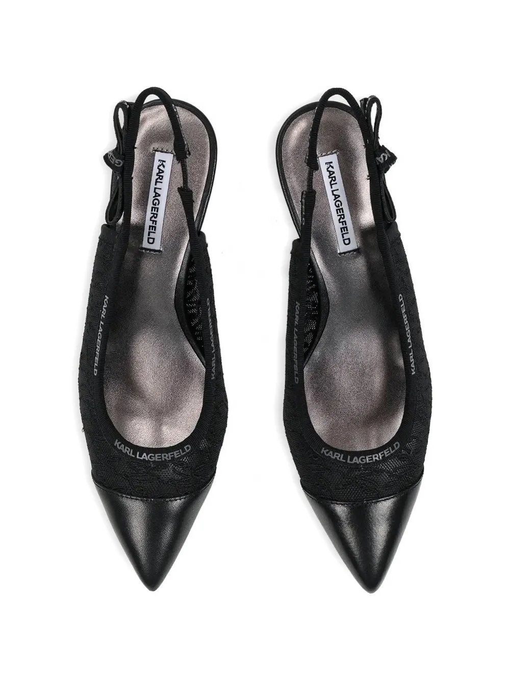 Karl Lagerfeld lace-panelled slingback pumps Zwart
