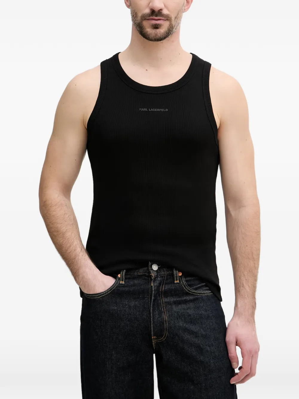 Karl Lagerfeld logo-print ribbed vest - Nero