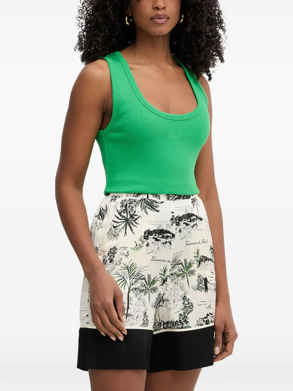 Karl Lagerfeld ribbed-knit logo-embroidered top - Verde