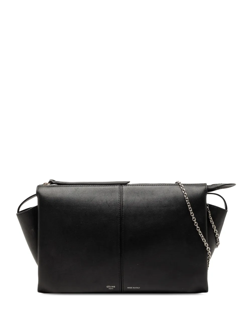 Celine Pre-Owned 2017 Trifold Leather Clutch On Chain crossbody bag - Black
