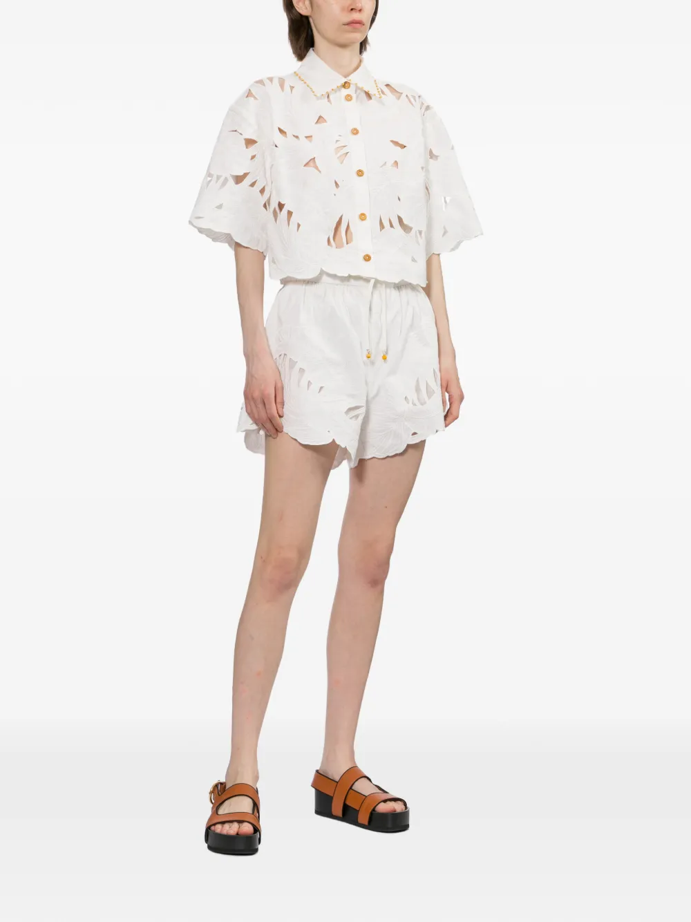 ZIMMERMANN Mahon shorts met borduurwerk Beige